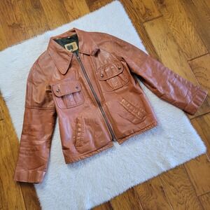 Vintage William Barry Leather Jacket Men's 42 Brown